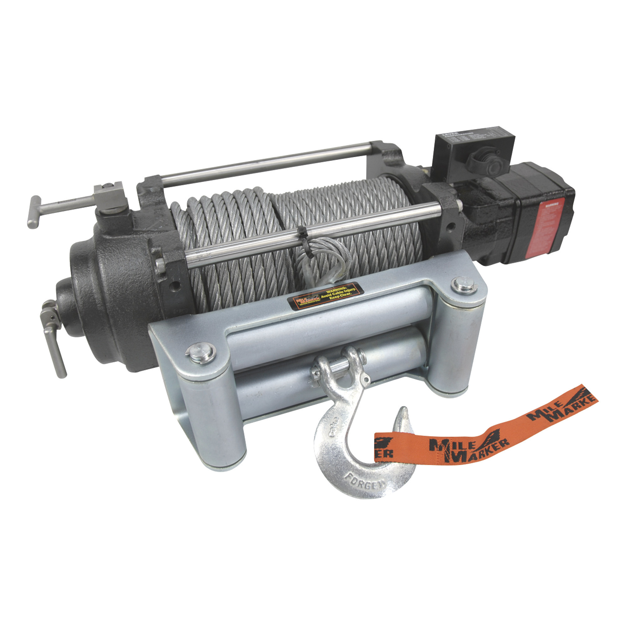 Mile Marker HI-Series Hydraulic 12 Volt DC Powered Electric Truck Winch, 12,000-lb. Capacity, Galvanized Aircraft Cable, Model# HI12000